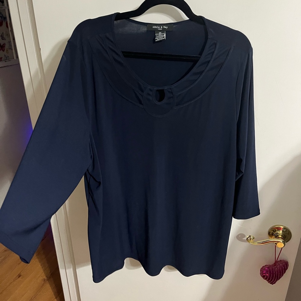 🖤 2X Adele & May Dark Blue 3/4 Sleeve Blouse